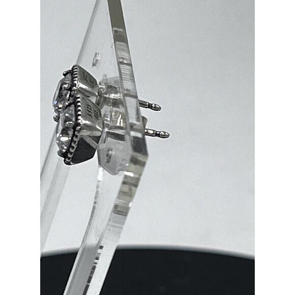 Pandora Timeless Elegance Sterling Silver Square Halo CZ Sparkle Stud Earrings - Picture 6 of 11